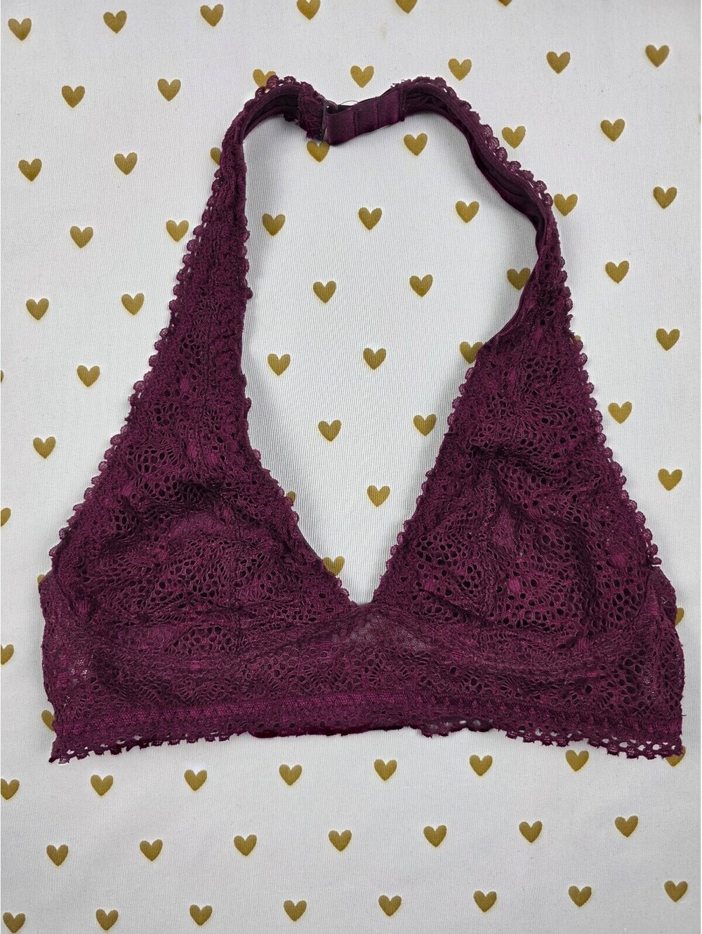 Victorias Secret Maroon Lace halter XS Bralette Bra Top Tank